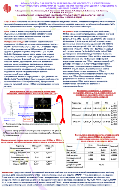 Взаимосвязь параметров артериальной жесткости с критериями метаболического синдрома и различными жировыми депо у пациентов с абдоминальным ожирением