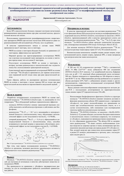 Потенциальный остеотропный терапевтический радиофармацевтический лекарственный препарат комбинированного действия на основе радионуклида торий-227 и модифицированной молекулы золедроновой кислоты